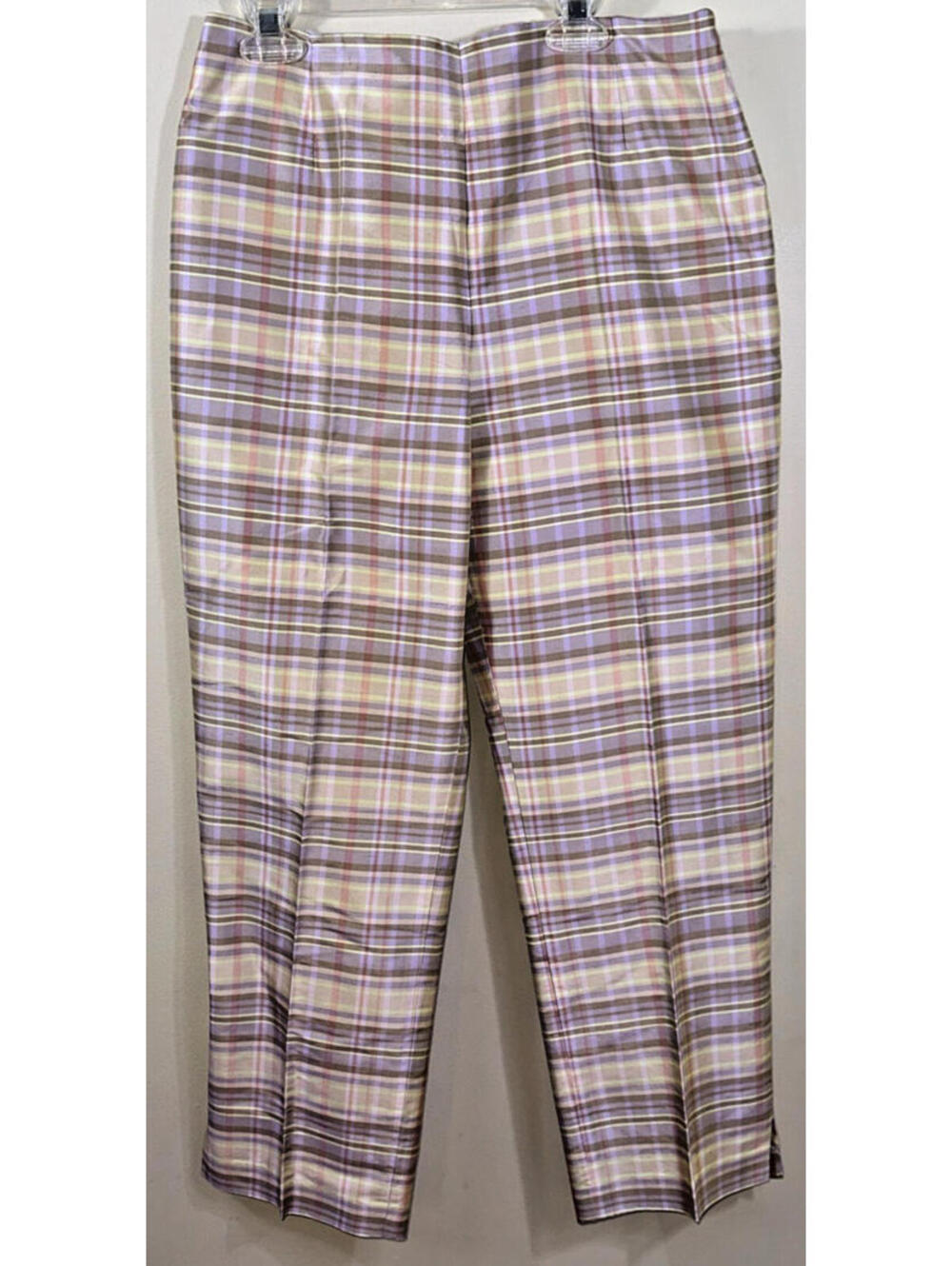 Vtg WILLI SMITH Pastel Plaid 100% Silk Cropped Pants Side Zip Y2K retro | SZ 6